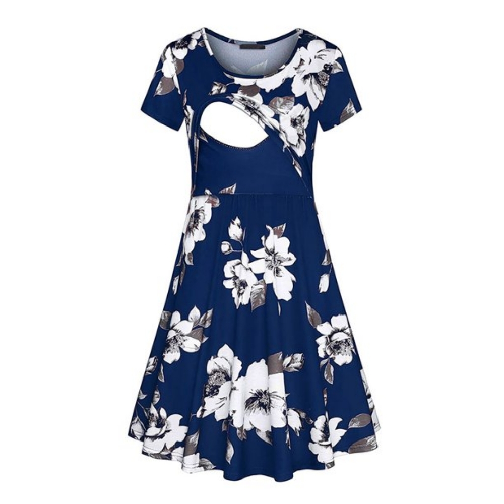 Navy blue floral maternity nursing sundress